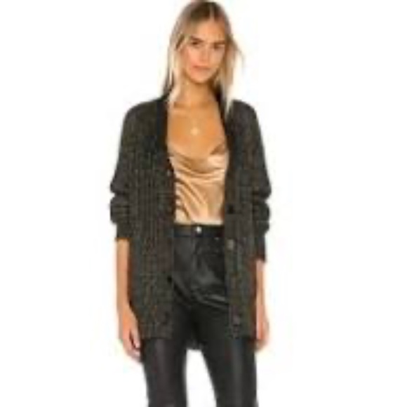 Equipment Sweaters - Equipment Metallic Ribbed Cardigan, Black and Gold, Wool Blend, Large